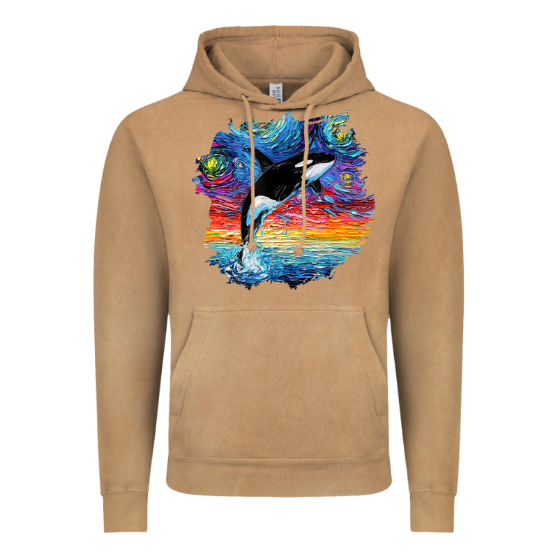 Orca Killer Whale Starry Night Impressionist Dog Art By Aja Vintage Hoodie by PixelFlow | Teevron
