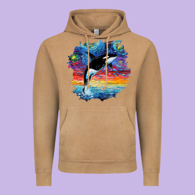 Orca Killer Whale Starry Night Impressionist Dog Art By Aja Vintage Hoodie Designed By Pixelflow