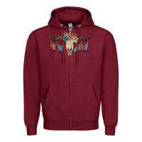 Burgundy Texas Longhorn Bull Skull Zipper Hoodie - JahusDesignShop