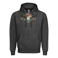 Charcoal Heather Texas Longhorn Bull Skull Zipper Hoodie - JahusDesignShop