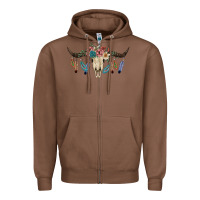 Chestnut Texas Longhorn Bull Skull Zipper Hoodie - JahusDesignShop