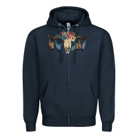 Navy Texas Longhorn Bull Skull Zipper Hoodie - JahusDesignShop
