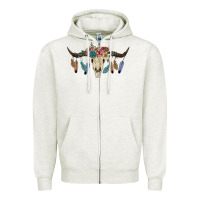 Oatmeal Heather Texas Longhorn Bull Skull Zipper Hoodie - JahusDesignShop