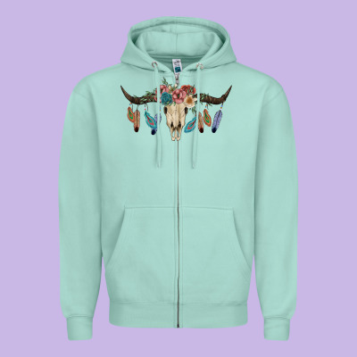Texas Longhorn Bull Skull Zipper Hoodie Designed By Jahusdesignshop