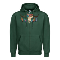 Sports Green Texas Longhorn Bull Skull Zipper Hoodie - JahusDesignShop