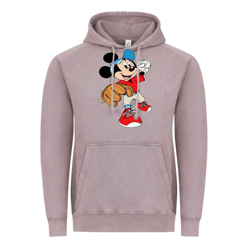Micky-playing-baseball-cartoon-illustration-- Vintage Hoodie by PixelFlow | Teevron