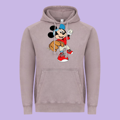 Micky-playing-baseball-cartoon-illustration-- Vintage Hoodie Designed By Pixelflow