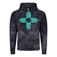 Cloud Black New Mexico Zia Sun in Turquoise Blue Vintage Hoodie - PixelFlow