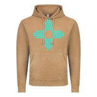 Vintage Camel New Mexico Zia Sun in Turquoise Blue Vintage Hoodie - PixelFlow