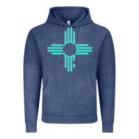 Vintage Denim New Mexico Zia Sun in Turquoise Blue Vintage Hoodie - PixelFlow