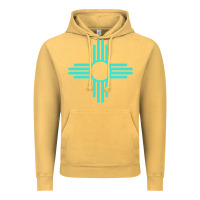 Vintage Mustard New Mexico Zia Sun in Turquoise Blue Vintage Hoodie - PixelFlow