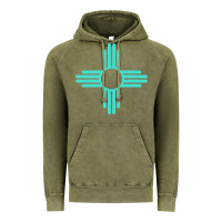 Vintage Olive New Mexico Zia Sun in Turquoise Blue Vintage Hoodie - PixelFlow