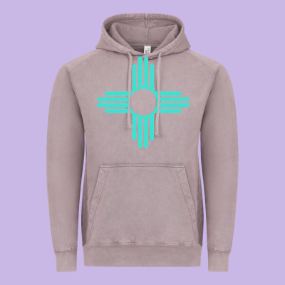 New Mexico Zia Sun In Turquoise Blue Vintage Hoodie Designed By Pixelflow