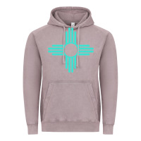 Vintage Zinc New Mexico Zia Sun in Turquoise Blue Vintage Hoodie - PixelFlow