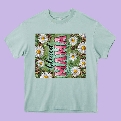 Blessed Mama With Daisy And Leopard Heavy Core Tee Designed By Ranaportraitstore