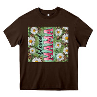 Chocolate Brown Blessed mama with daisy and leopard Heavy Core Tee - RanaPortraitStore