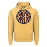 Vintage Mustard Saint Benedict Medal 1 Vintage Hoodie - SnappyArt