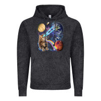 Vintage Black Fluffy Kitten Shoot Laser Rainbow Space Galaxy, Cat Gifts Vintage Hoodie - SnappyArt