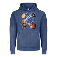 Vintage Denim Fluffy Kitten Shoot Laser Rainbow Space Galaxy, Cat Gifts Vintage Hoodie - SnappyArt