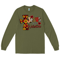 Army Green Jesus is My Valentine Cross Long Sleeve Tee - CowhideDigitalArt