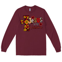 Burgundy Jesus is My Valentine Cross Long Sleeve Tee - CowhideDigitalArt