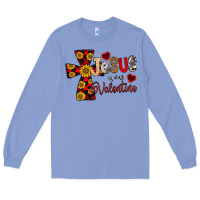 Colony Blue Jesus is My Valentine Cross Long Sleeve Tee - CowhideDigitalArt