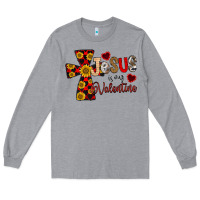 Heather Grey Jesus is My Valentine Cross Long Sleeve Tee - CowhideDigitalArt