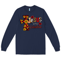 Navy Jesus is My Valentine Cross Long Sleeve Tee - CowhideDigitalArt