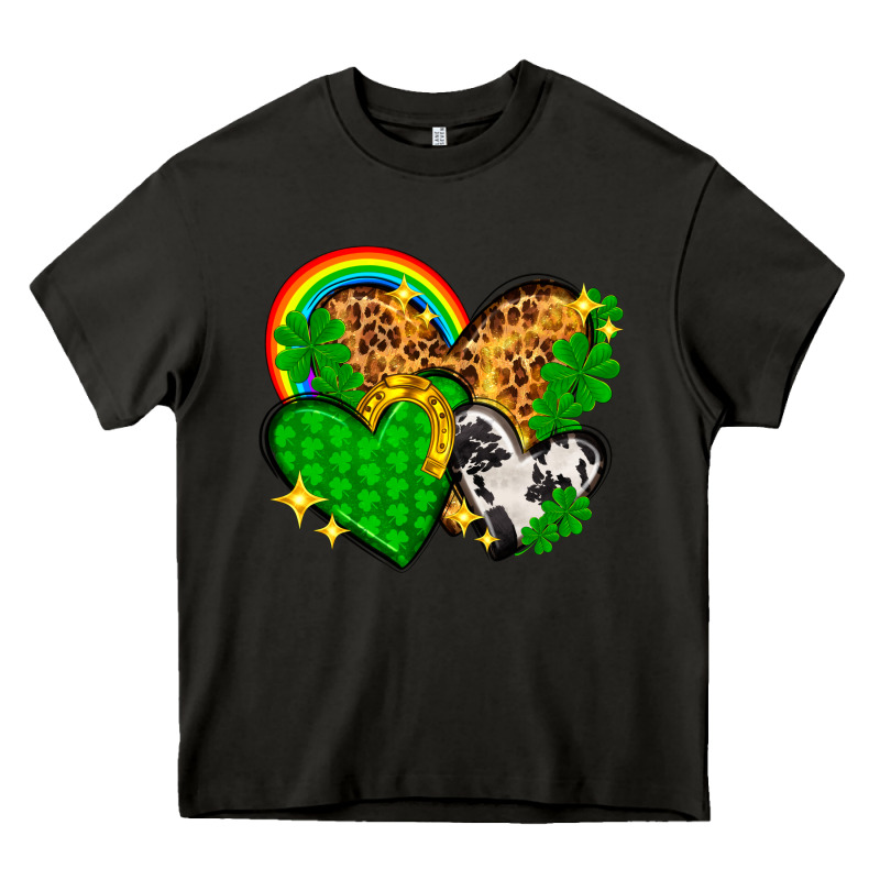 St. Patrick's Day Hearts With Leopard Heavy Core Tee by HowdyJamesFarm | Teevron