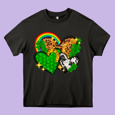 St. Patrick's Day Hearts With Leopard Heavy Core Tee Designed By Howdyjamesfarm