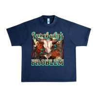 Navy Somebody's Problem Bull Skull Urban Heavy Tee - FaDigitalArtStudio