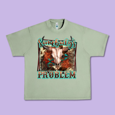 Somebody's Problem Bull Skull Urban Heavy Tee Designed By Fadigitalartstudio