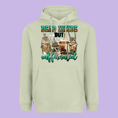 Dead Inside But Caffeinated Skeleton Coffee Cups Heavyweight Hoodie Designed By Jasminsmagicworld