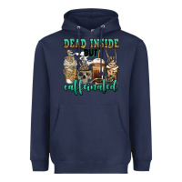 Navy dead inside but caffeinated skeleton coffee cups Heavyweight Hoodie - Jasminsmagicworld
