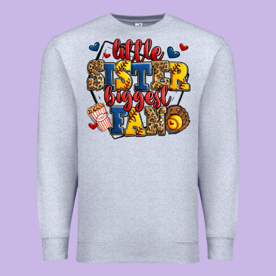 Little Sister Biggest Fan Softball Premium Sweatshirt Designed By Jasminsmagicworld