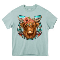 Highland Cow Serape Floral Headband Horseshoe Heavy Core Tee | Teevron