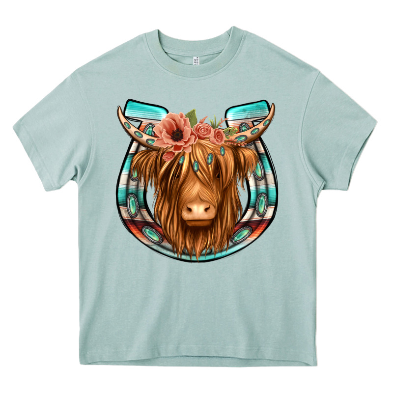 Highland Cow Serape Floral Headband Horseshoe Heavy Core Tee by Jasminsmagicworld | Teevron