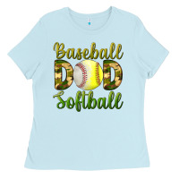Baby Blue Baseball Dad Softball Ladies Tee - BundleAndBundleShop