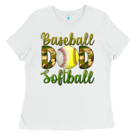 White Baseball Dad Softball Ladies Tee - BundleAndBundleShop