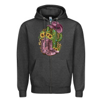 Charcoal Heather Pink Cowboy Boots Zipper Hoodie - JahusDesignShop