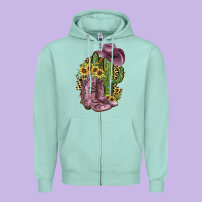 Pink Cowboy Boots Zipper Hoodie Designed By Jahusdesignshop