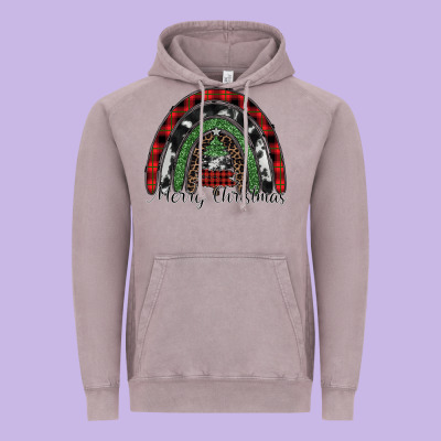 Merry Christmas Rainbow Vintage Hoodie Designed By Cowhidedigitalart