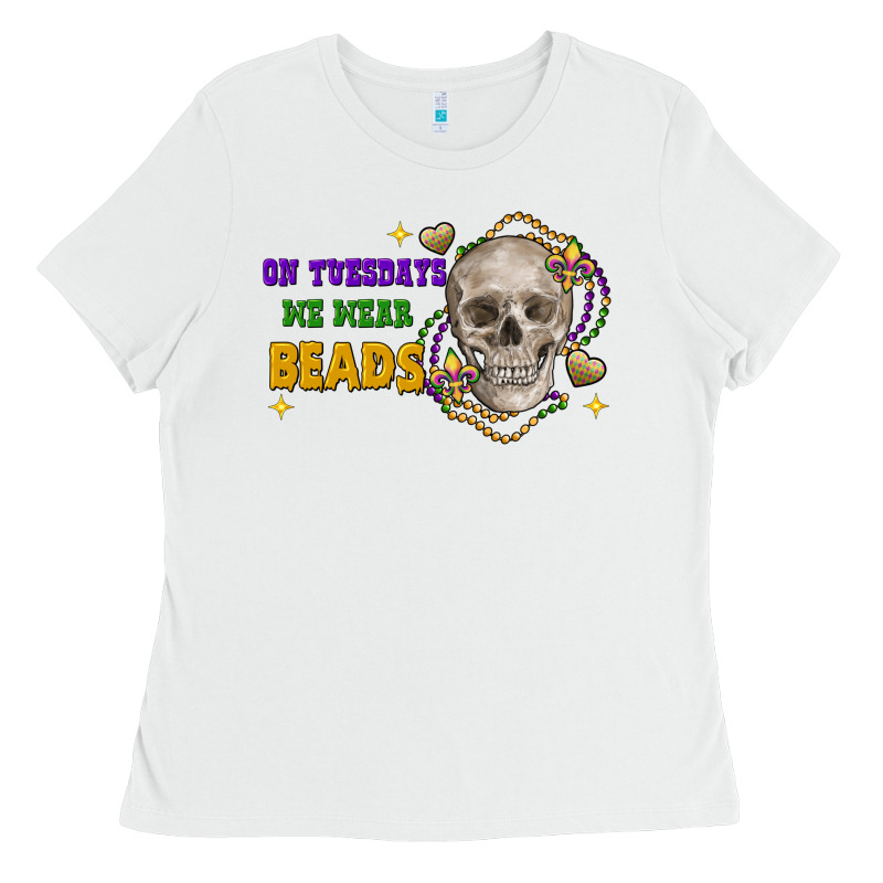 On Tuesdays We Wear Beads Skull Ladies Tee by FaDigitalArtStudio | Teevron