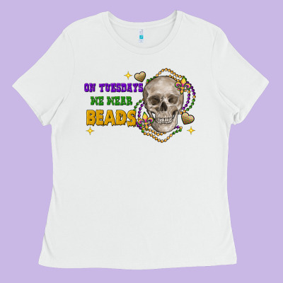 On Tuesdays We Wear Beads Skull Ladies Tee Designed By Fadigitalartstudio
