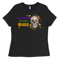 Black on tuesdays we wear beads skull Ladies Tee - FaDigitalArtStudio