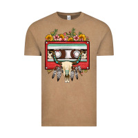 Vintage Coffee bull skull sunflower floral cassette Vintage Tee - FaDigitalArtStudio