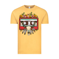 Vintage Mustard bull skull sunflower floral cassette Vintage Tee - FaDigitalArtStudio