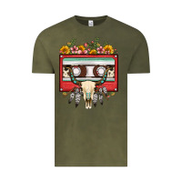 Vintage Olive bull skull sunflower floral cassette Vintage Tee - FaDigitalArtStudio