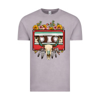 Bull Skull Sunflower Floral Cassette Vintage Tee | Teevron