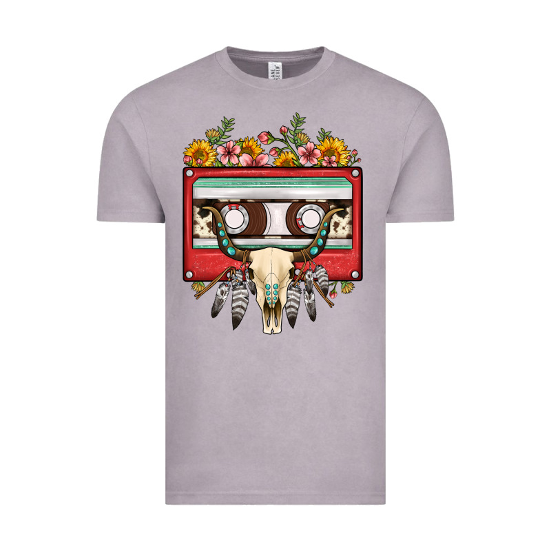 Bull Skull Sunflower Floral Cassette Vintage Tee by FaDigitalArtStudio | Teevron